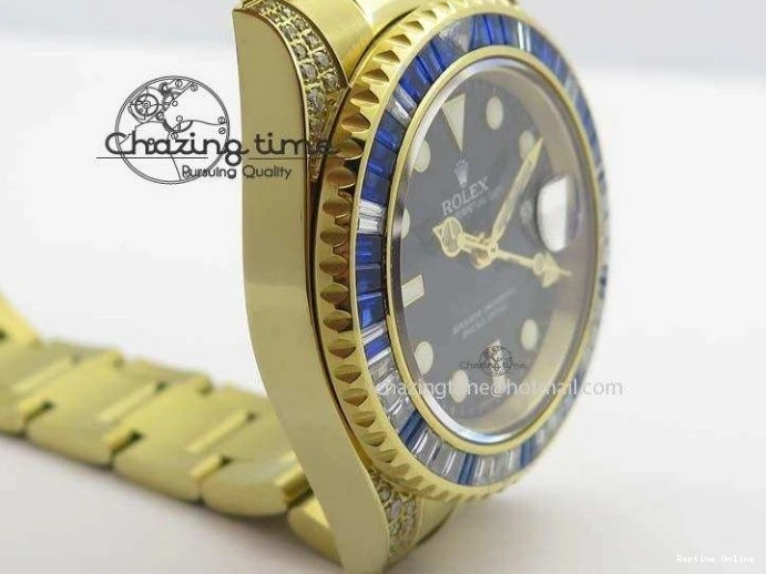 0414 GMT-Master II 116759 YG Bp-Maker Blue Ruby Crystal Bezel Black Dial On YG Bracelet A NewStyle 3775